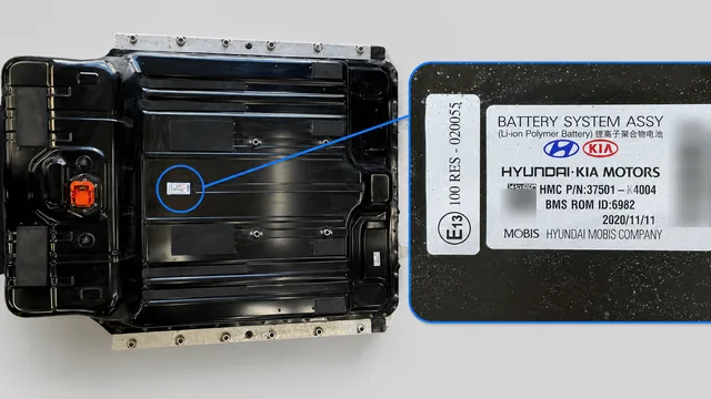 EV battery pack label with barcode and part number fields