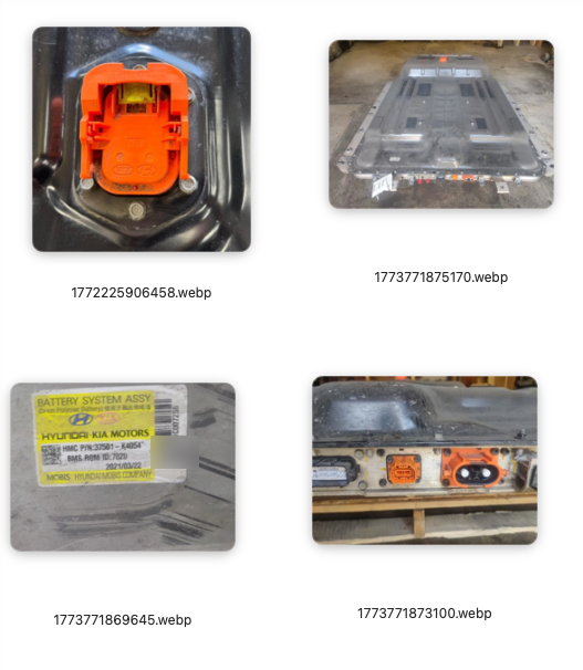 EV battery pack photo checklist for part number verification