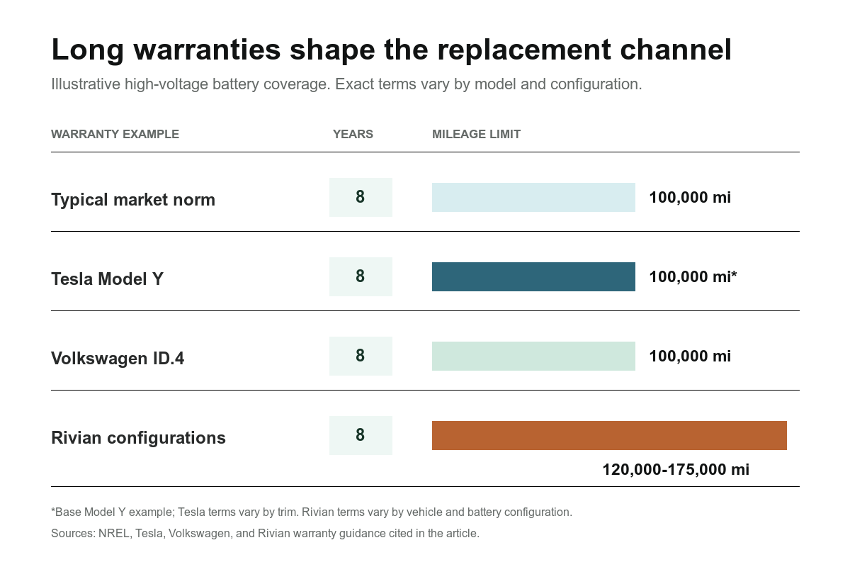Common EV battery warranty terms by automaker.