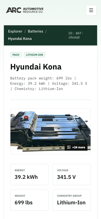 Mobile Explorer battery record for a Hyundai Kona battery pack