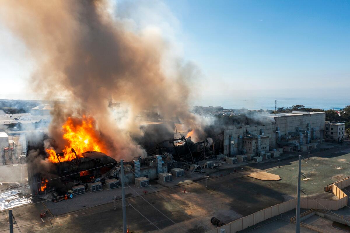 Moss Landing battery storage facility during the January 2025 fire