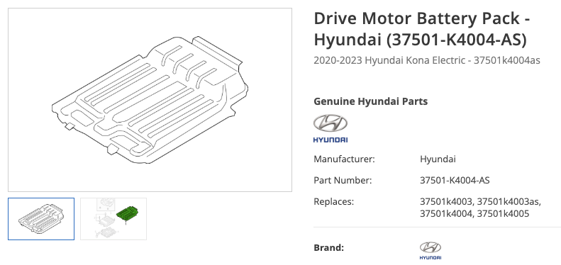 Service part number compared with engineering number on an EV battery pack label