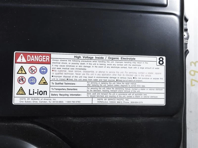 Close view of the Solterra lithium-ion high-voltage safety label